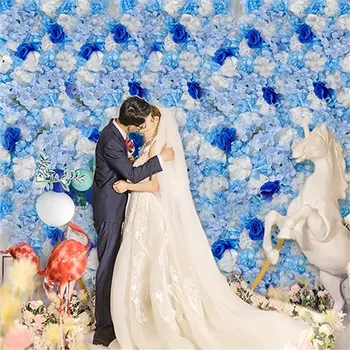 Yapay çiçekler Duvar Romantik İpek Gül Çiçek Paneli Düğün Parti Gelin Bebek Duş Olay Dekor Degrade Beyaz Mavi
