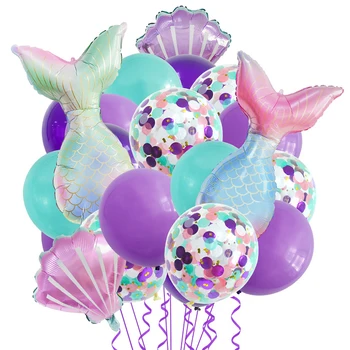 Mermaid Parti Balonlar Tek Kullanımlık Sofra Seti Çocuklar Kız Küçük Denizkızı Doğum Günü Dekorasyon Favor Helyum Hava Globos Bebek Duş