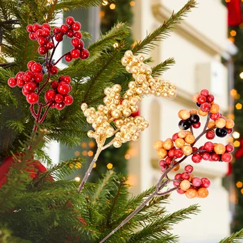 10 Adet Noel Kırmızı Dut Dalları Yapay Kırmızı Holly Meyveleri Noel Ağacı Dekorasyon Süsler Yeni Yıl DIY Çiçek Çelenk