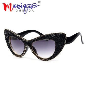 2019 Kadın güneş gözlüğü Göz güneş Gözlüğü büyük boy erkek güneş gözlüğü siyah Tonları kadınlar için UV400 oculos seksi Kedi de sol feminin