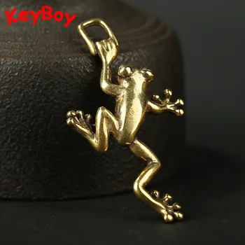 Pirinç Vintage Küçük Kurbağa Anahtarlık Kolye Kolye DIY Anahtarlık Aksesuarları Bakır Hayvan Anahtarlık Asılı moda takı