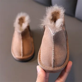 AOGT 2021 Kış Bebek Ayakkabıları Sıcak Yün Peluş Bebek Yürümeye Başlayan Çizmeler Süet Deri 0-3 Yıl Çocuklar Bebek Kar Botları T20-274