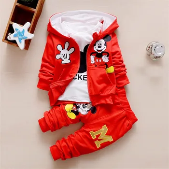 Disney Erkek Giysileri Karikatür Mickey Minnie Nakış Uzun Kollu Gömlek kapüşonlu ceket Rahat Çocuk spor elbise çocuk giyim