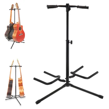 Alüminyum Alaşımlı Çift Tutucular Zemin Gitar Standı İstikrarlı Tripod Ekran için 2 adet Akustik Elektro Gitar Bas