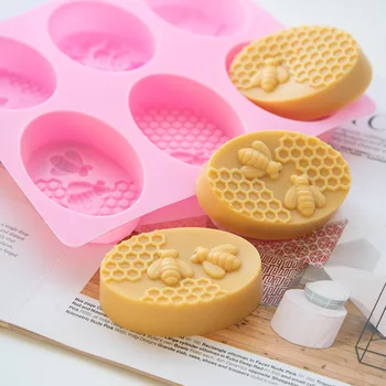 6 Delik Arı Sabun Kalıp Mum 3D Dantel Desen Banyo Aroma Balmumu Alçı Reçine Silikon El Sanatları DIY Oval Kare Çikolata Mooncake