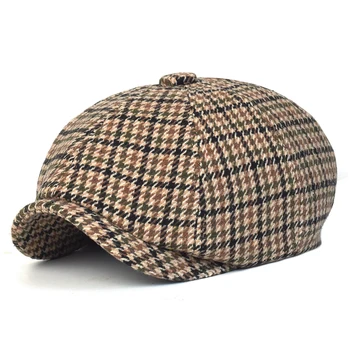 Sonbahar Kış ekose Newsboy Ivy Kapaklar rahat Bere şapka İngiltere Gatsby Retro Şapka Sürücü Düz Kap