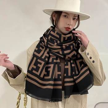 Yeni Kış Sıcak Eşarp Kadın Mektubu Desen Şal Wrap Yumuşak Moda Kaşmir Battaniye Tasarımcı Fular Bandana Kadın Lüks Eşarp