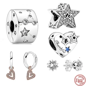 Yıldız Koleksiyonu 925 Gümüş Dangle Charms düğme küpe Yüzük Klip Charm Kolye Emniyet Zinciri Fit Orijinal Marka Bilezik DIY