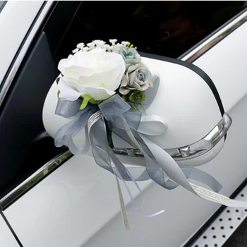 Yapay çiçek ipek kurdele Evli kutlamak malzemeleri Düğün Araba Dekorasyon Çiçek Kapı Kolları dikiz aynası Dekorasyon