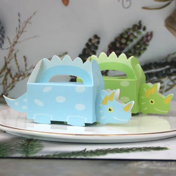 10/50/100 adet Mavi Yeşil Dinozor kurabiye kutusu Bebek Duş Karikatür şeker kutusu Tedavi Çocuklar doğum günü kağıdı Kutuları Ambalaj Hediye Kutusu