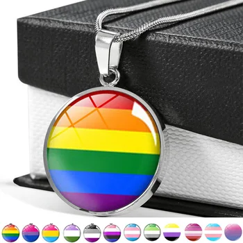 Eşcinsel Gurur Gökkuşağı Fotoğraf Cabochon Cam Kolye Kolye moda takı Lezbiyen Gurur Kolye Aşk Hediyeler Onun için