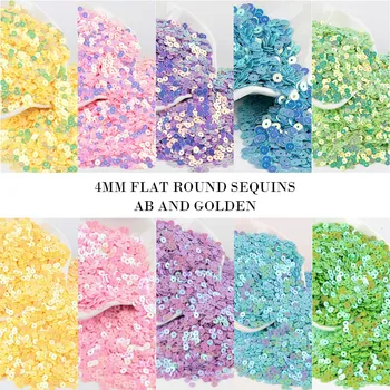 Glitter Sequins 4mm Düz Yuvarlak Altın AB Renkler Gevşek Sequins Paillettes Dekorasyon Düğün Craft Konfeksiyon Lentejuelas