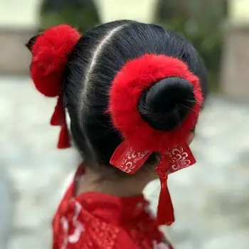 Esnek 1 Çift şık Çin tarzı çocuk saç bantları yumuşak saç bağları Stretchy yeni yıl için