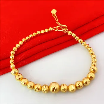 Altın Kaplama Pirinç Boncuklu Bilezikler altın renk Yuvarlak Boncuk Uzun Ömürlü Renk İmitasyon Altın Moda Vietnamca Sajin Bilezik