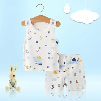 Bebek Erkek Giysileri Set Yaz Yürümeye Başlayan Çocuk Karikatür Hayvan Rahat Tank Top ve Şort Pijama Setleri Kısa Kollu Şort Takım Elbise