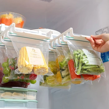Asılı Depolama Raf Buzdolabı Asılı Depolama Klip Sürgülü Ray Tepsi için Gıda Çantası Taze Zip-çanta Tutucu mutfak organizatörler