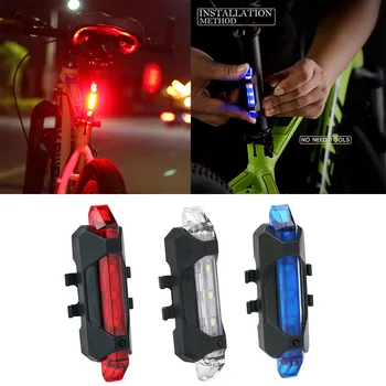USB ile şarj edilebilir bisiklet ışığı 5LED Ön Arka Arka park lambaları Bisiklet Güvenlik uyarı ışığı Su Geçirmez Bisiklet Lambası El Feneri