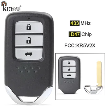 KEYECU 433 MHz ID47 Çip FCC: KR5V2X Yedek 3 Düğme Uzaktan Araba Anahtarı Fob Honda Şehir Caz Civic Grace