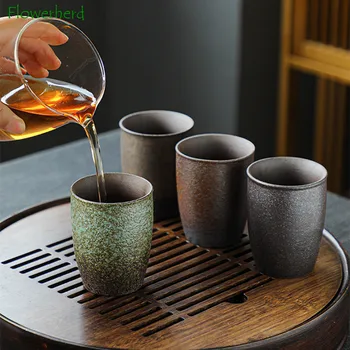 Kaba Çömlek Kahve Kupa Espresso Kahve Fincanı Büyük Retro Seramik çay bardağı Kung Fu çay seti Ana Bardak