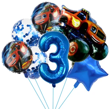 1 takım Blaze Canavar Folyo Balonlar Karikatür Spor Araba Numarası Balonlar Doğum Günü Partisi Dekorasyon Makineleri Yarış Yarış Arabası Çocuk Oyuncakları