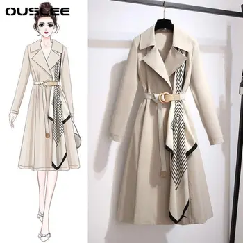 OUSLEE Kadın Rüzgarlık Bahar Sonbahar Orta-Uzun Kore Moda Trençkot kadın Artı Boyutu Rüzgar Geçirmez Palto Eğilim 3XL