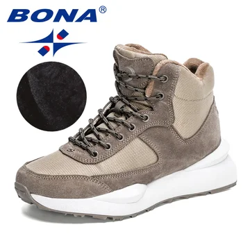 BONA 2023 Yeni Tasarımcılar Süet Ayak Bileği Ayakkabı Kadın Moda Lüks Kış Düşük Çizmeler Bayanlar Kaymaz Sıcak Kar Yüksek Top Çizmeler Rahat