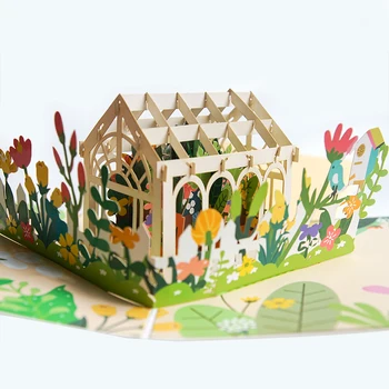3D Tebrik Kartları Güzel Çiçek Ev Taze Bahçe Tarzı Düğün doğum günü hediyesi Kartı Iyilik Misafirler için Kağıt Kesim