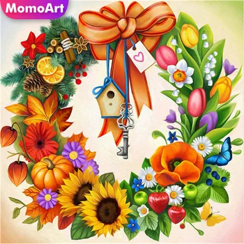MomoArt 5D Elmas Boyama Çiçekler Tam Matkap Kare Rhinestones Elmas Nakış Çelenk Çapraz Dikiş Ev Dekorasyon