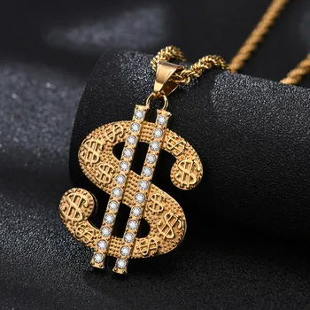 Altın Kaplama Dolar İşareti Kolye Erkekler, Para Kolye Dolar İşareti Kolye Para Kolye Hediyeler İyi Şanslar Hip Hop Kolye