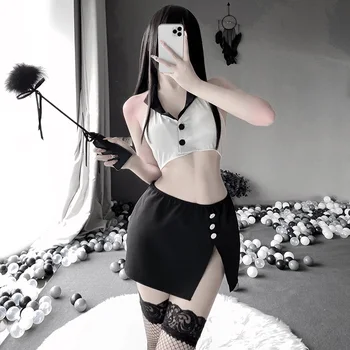 Seksi Sekreter Kostüm Kadın Öğretmen Cosplay Üst Mini Etek Ofis bayan üniforması Erotik Rol Oynamak Iç Çamaşırı Çift Seks Oyunu Elbise