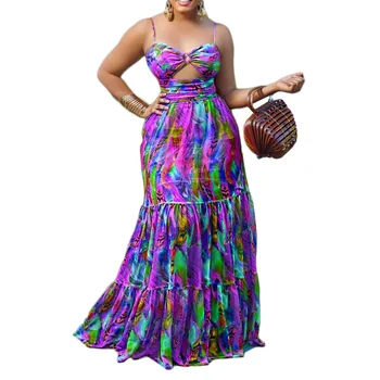 Yaz Seksi Afrika Kadınlar Kolsuz Baskı Polyester uzun elbise Kadınlar için Afrika Elbiseler Afrika Giysi Kadın S-3XL