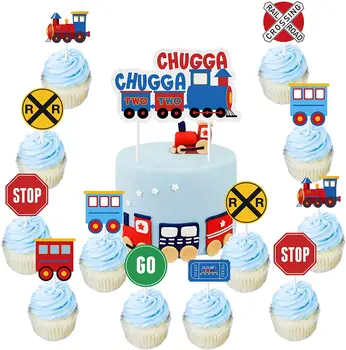 CHEEREVEAL Tren Tema 2nd Doğum Günü Partisi Kek Süslemeleri Buharlı Tren Cupcake Kek Toppers 2 Yaşında Parti Malzemeleri