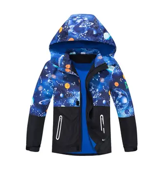 Su geçirmez Kontrast Dış Uzay Okul Çocuklar Kıyafetler Sıcak Polar Astarlı Çocuk Giyim Ceket Kapşonlu Zip Erkek yağmurluklar 3-12 Yıl