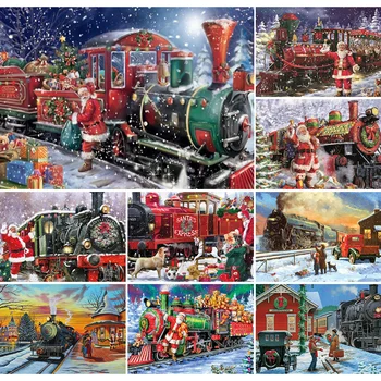 5D DIY Elmas Boyama Noel Baba Noel Tren Çapraz dikiş kitleri Tam Matkap Nakış Mozaik Kar Manzara sanat resmi Satış