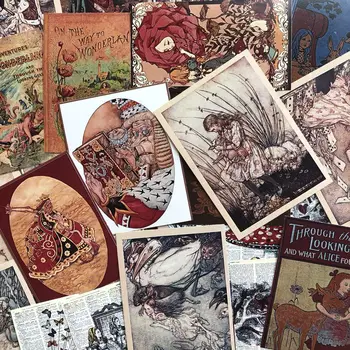 43 adet Retro Alice İn Wonderland Desen Kağıt koleksiyon defteri kağıdı Çantası Arka Plan Kağıt El Sanatları DIY koleksiyon defteri kağıdı Dekorasyon