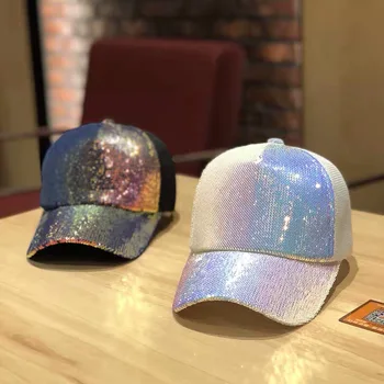2020 Kadın Kız At Kuyruğu Şapka beyzbol şapkası Yeni Moda Beyzbol Sequins Parlak Dağınık Topuz Snapback Güneş Kapaklar Açık Hava Etkinliği için