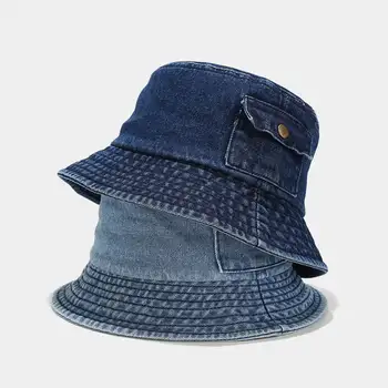 2022 Denim Düz Renk Kova Şapka Balıkçı Şapka Açık Seyahat güneşlikli kep Erkekler Ve Kadınlar İçin 03