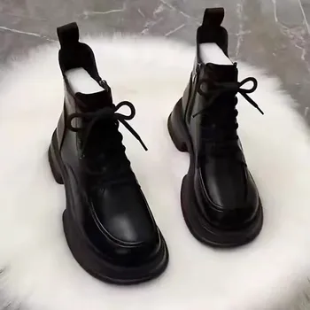 Çizmeler kadın ayakkabısı İngiliz Tarzı Sonbahar Yeni Kadın Botları platform ayakkabılar Deri Çok Yönlü Tek Çizmeler Kalın Taban Bayan Botları
