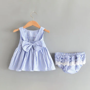 Bebek Kız Çizgili Elbise 2022 Yeni Yaz Yenidoğan Kız Yay-düğüm Elbiseler Sevimli Kostümler Yürümeye Başlayan Çocuk çocuk elbiseleri Vestidos