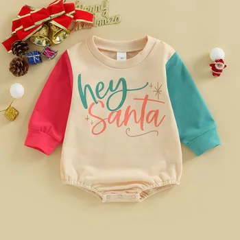 Noel Erkek Bebek Kız Giysileri Yenidoğan Sonbahar Kış Bodysuit Mektup Uzun Kollu Tulumlar Bebek Giyim 3 ila 24 Ay