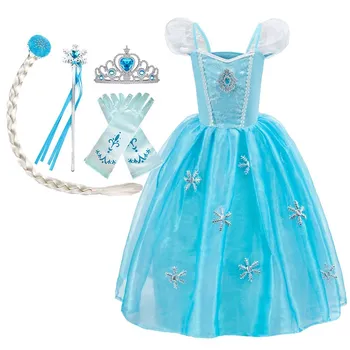 Küçük Kızlar Elsa Kostüm Çocuklar Prenses Doğum Günü süslü elbise Çocuk Yaz Kar Tanesi Aplikler Vestidos Dans Pullu Elbise