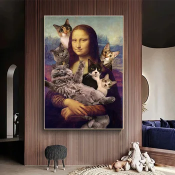 5D DİY Elmas Boyama Yeni Varış Komik Mona Lisa Kedi Elmas Nakış Mozaik Çapraz dikiş kitleri Ev Dekor Hayvan A278