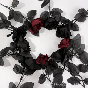 Gotik Siyah Gül yapay çiçekler Simülasyon Çiçekler Sevgililer Hediye Düğün Çiçekleri Ev Dekorasyon Güller Fotoğraf Sahne