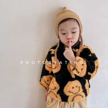 HoneyCherry Sonbahar Ve Kış Kuzu Kadife Nakış Kazak Çocuk Giysileri Kız