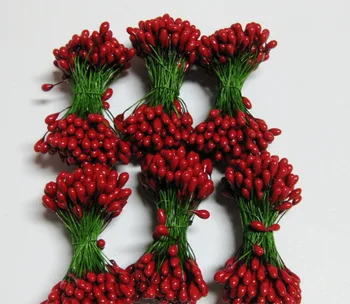 Çiçek Stamens Çift Yapay Kırmızı Holly Berry Stamens Yeşil Tel Sapları yapay çiçekler Düzenleme Çiçek El Sanatları